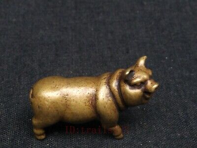 Collected Old China Bronze Carving Lovely Pig Statue Family Decoration