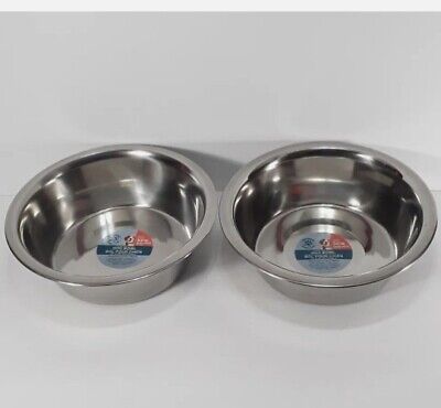 Set of 2 Stainless Steel Dog Cat LARGE 52.4 oz Food or Water 8" BOWL NON-SKID