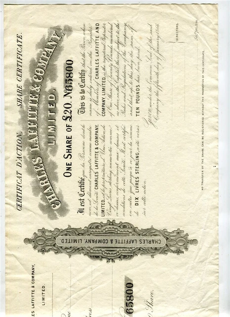 BRITAIN; 1890s classic Share Certificate Document fine Mint unused item