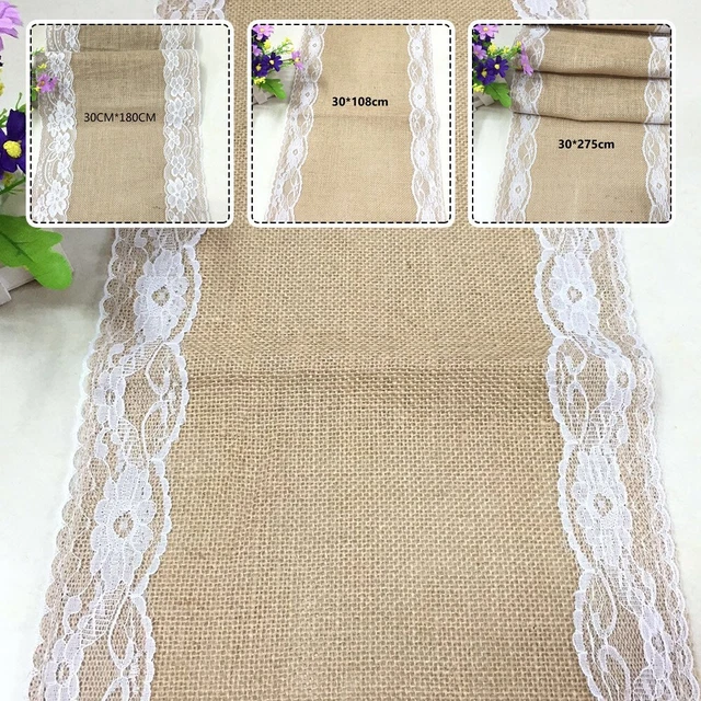 30x275cm Hessian Lace Table Runners Chair Sashes Jute Burlap Sewed Edge Wedding