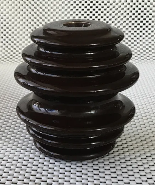 Vintage Brown Porcelain Insulator ~ Large ~ Telephone ~ Unmarked ~ Great 3