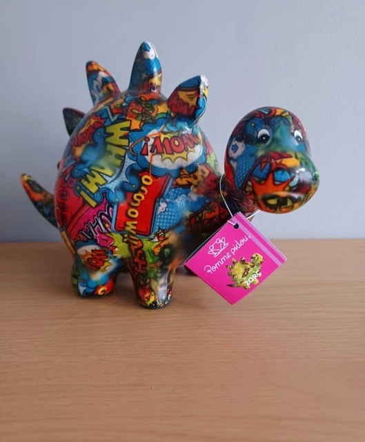 POMME PIDOU ZORC DINOSAUR Decoupage CARTOON Money Box Piggy Bank Gift 15cm