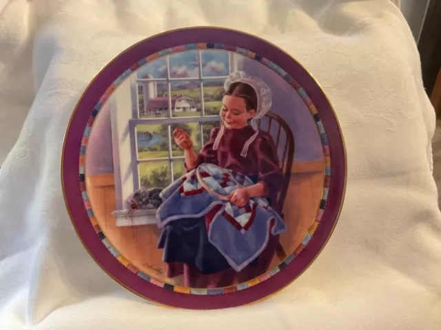 The Amish Heritage "Katie's First Quilt" collectors porcelain plate 1995