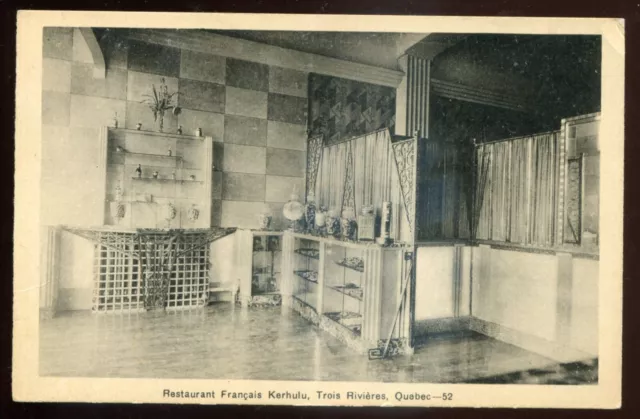 TROIS RIVIERES Quebec Postcard 1930s Restaurant Kerhulu Interior