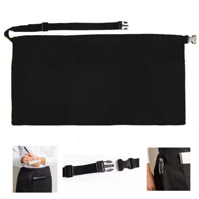 Waiter Waitress Server Restaurant Bar Pub Black Adjustable Belt 5 Pocket Apron