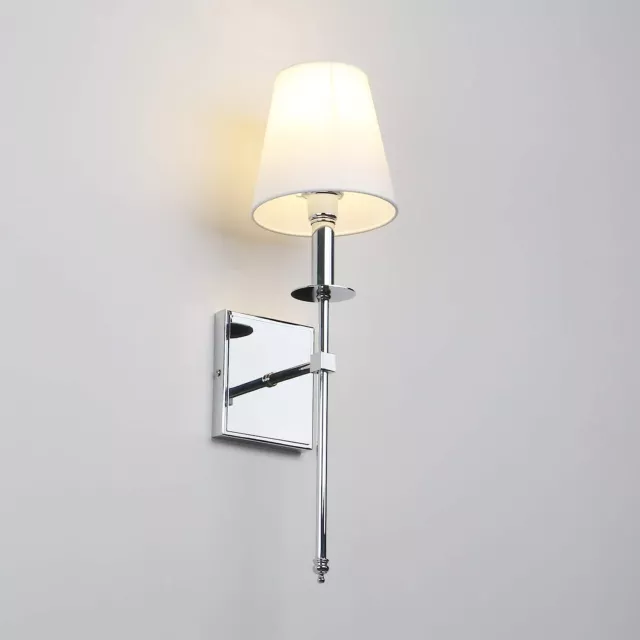 Single Industrial Wall Sconce Lighting with Flared White Textile Lamp Shade