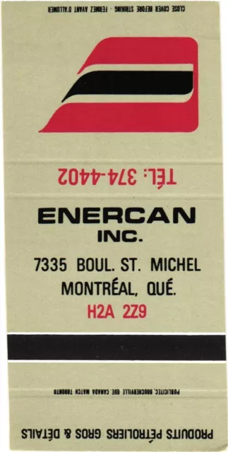 Montreal Quebec Canada Enercan Inc., Vintage Matchbook Cover