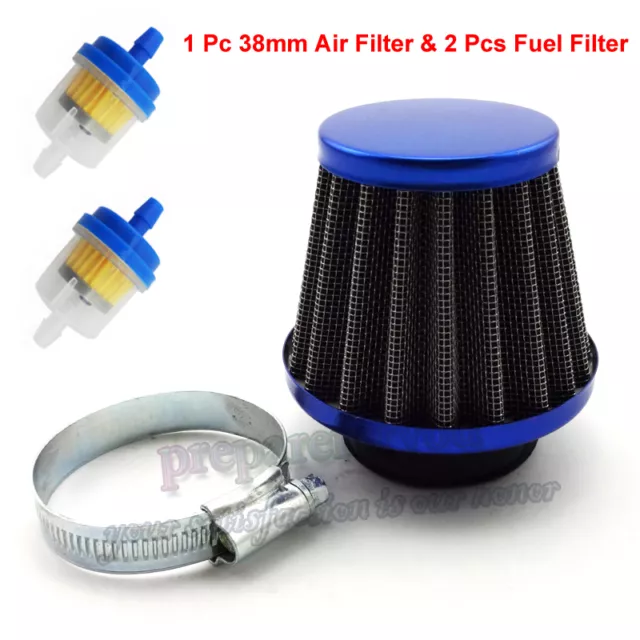 Dirt Pit Bike 38mm Blue Air Filter Fuel Clearner 50cc 110cc 125cc ATV Scooter