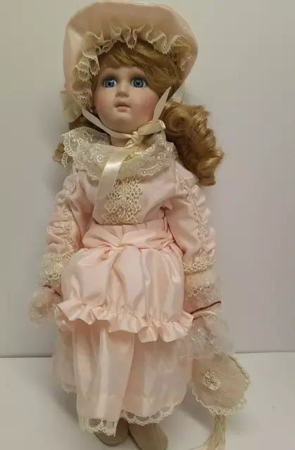 MINT 15" Design Debut Porcelain Doll ADELAIDE  w/ vintage costume, stand