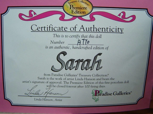 Paradise Galleries Porcelain Doll Treasury Collection  Premier Edition Sarah 14" 3