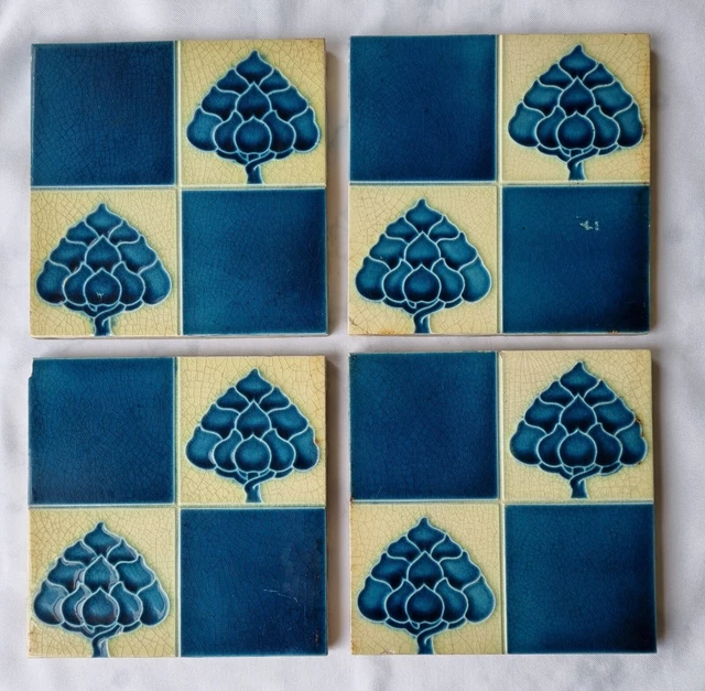 English Art Nouveau Tiles. GROUP OF FOUR. JH BARRATT. C1905.