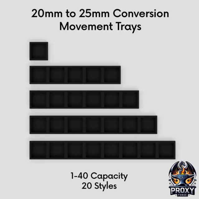 20mm to 25mm Square Base Movement Tray Adaptors for Warhammer Old World, Fantasy