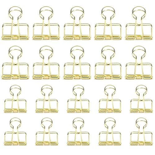 20 Pieces Gold Wire Binder Clips Assorted Sizes Stainless Steel Hollow Binder