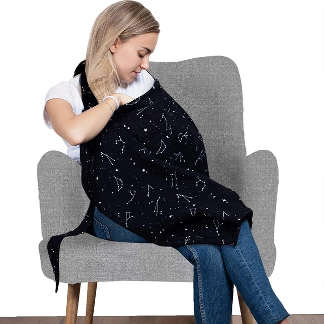 Cotton Nursing Cover - Large Breastfeeding Cover with Built-in Burp Cloth