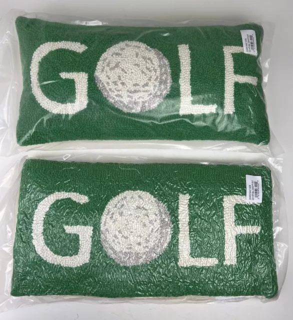 Preppy Classic Golf Ball Club Decor Needlepoint Wool Pillow Ivory Green Grey NWT