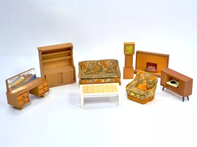 Vintage Dollhouse Living Room Wooden Furniture Set - B77T G849