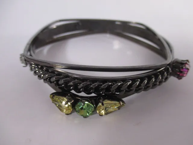 JOOMI LIM Women's Antique Silver Chain Crystal Bangle Bracelet set of 3 NWOT 295