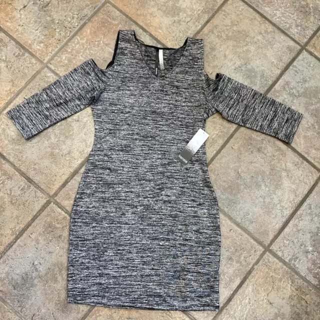 New-Small- Kensie Womens Cold Shoulder Bodycon Dress  Gray/black Polyester Blend