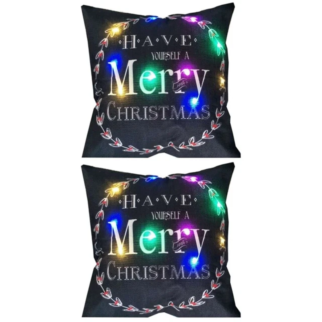 2pcs Coussin d'oreiller de Noël avec des lumières LED lin pittoresque lumière