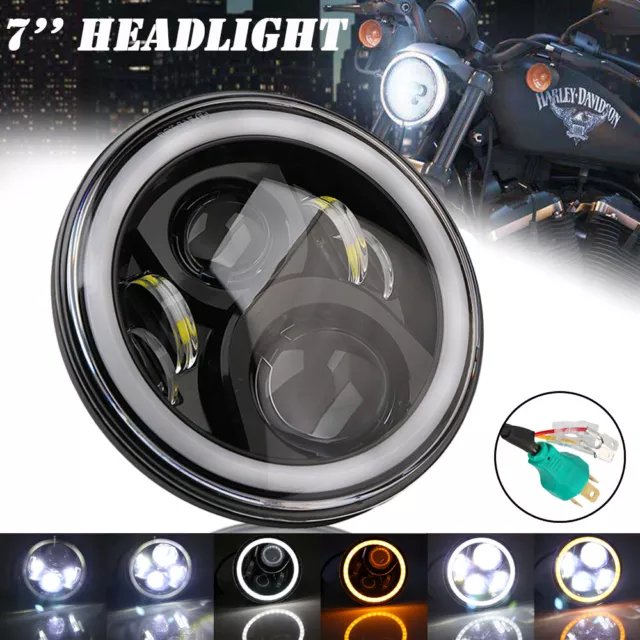 7" Pouce Moto Phare Projecteur LED Ange Halo Oeil Feux Avant Pour Harley Jeep JK