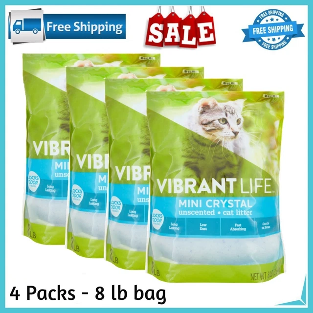 (4 PACK) VIBRANT Life Mini Crystal Unscented Cat Litter, 8 lb 45.15
