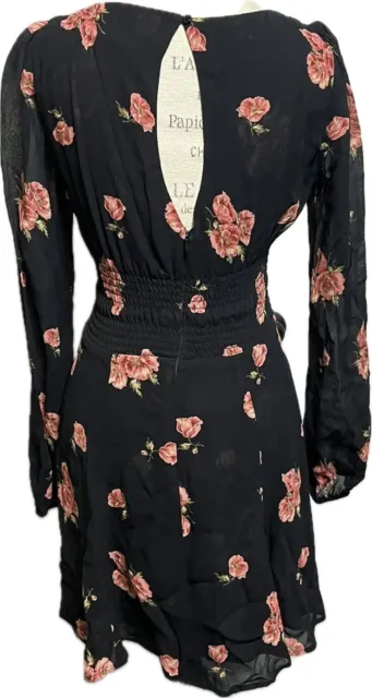 Reformation Womens Black Floral Long Sleeve Back Zip Mini Dress Size 6