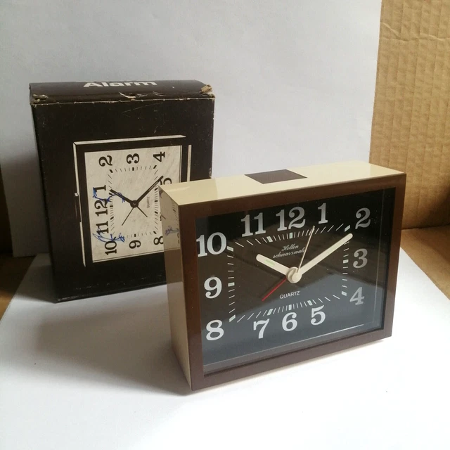 Sveglia vintage Hellen Quartz beige marrone orologio da tavolo alarm clock NUOVO