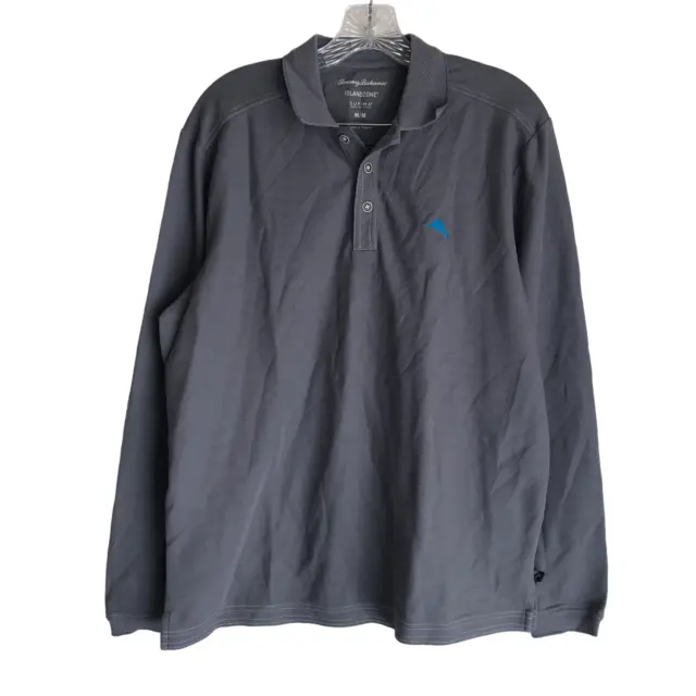 TOMMY BAHAMA ISLAND Zone Men's Polo Shirt Size M Gray Long Sleeve ...