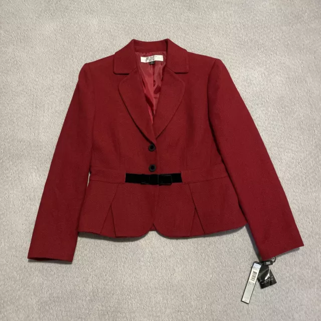 Tahari Arthur Levine Jacket Womens 6 Petite Red Wool Spot Coat Blazer Lined New