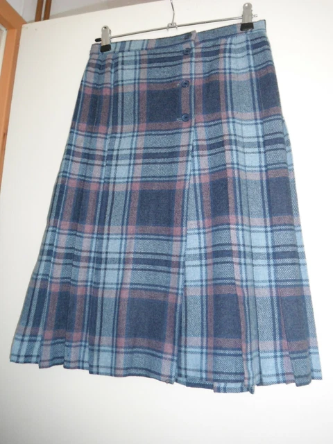 Jupe Plissée Soleil Fille Vintage à Carreaux Bleus - Taille 12/14 Ans - Fabriquée En France