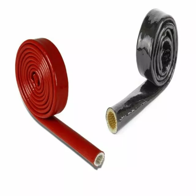 4-130mm Silicone Fibreglass Fire Sleeving Protective Heat Shield Wrap Red/Black