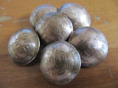 Best Flea Market Item! Original 1C Wheat Penny Coin Shank Buttons(6) Lot!
