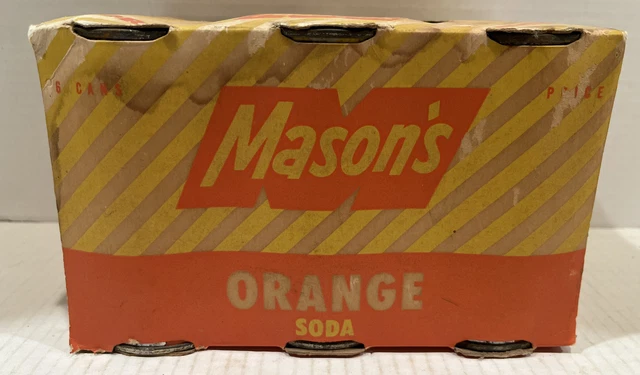 Vintage Mason’s Orange Soda 6 Pack Carrier Zip Top Flat Cans RARE DA-CAM-PAK