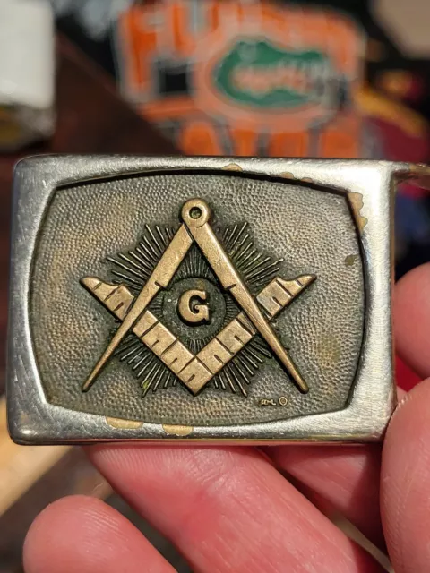 Belt Buckle Freemason Free Mason Masonic Shriner  24K Gold Plated VTG Patina