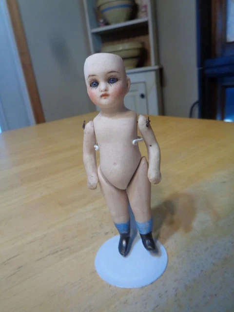 Small 4.5" Antique Bisque Doll~Sleep Eyes~Needs Wig~German~EYE CHIP~