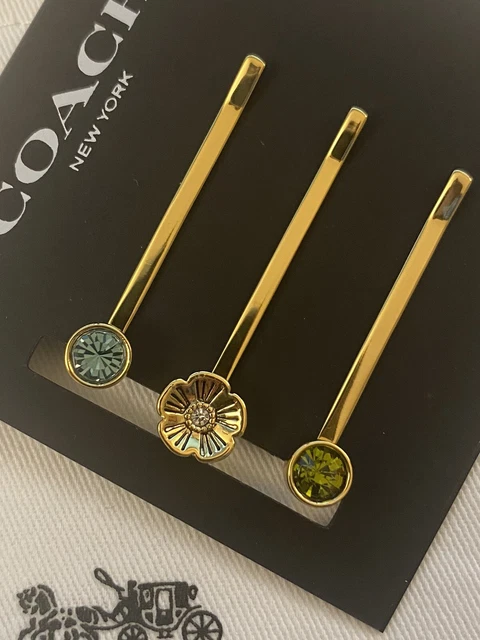 Coach New York Tearose Bobby Pin Set hair clips 35972 flower brand new with bag
