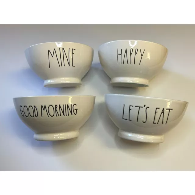 Rae Dunn Cereal / Soup Bowls SET of 4! MINE, HAPPY, GOOD MORNING, LET'S EAT!