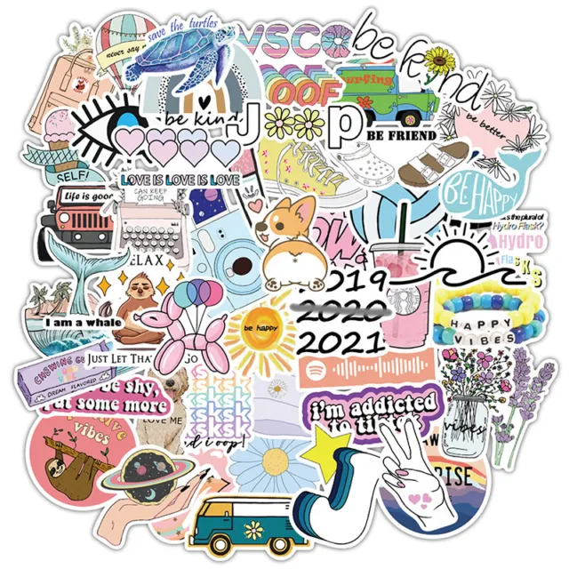 50PCS 2021 Sticker Pack for Girl Gifts Cartoon Cute Decal Stickers Waterproof