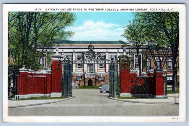 1930's WINTHROP COLLEGE GATEWAY & ENTRANCE SHOWING LIBRARY ROCK HILL S CAROLINA