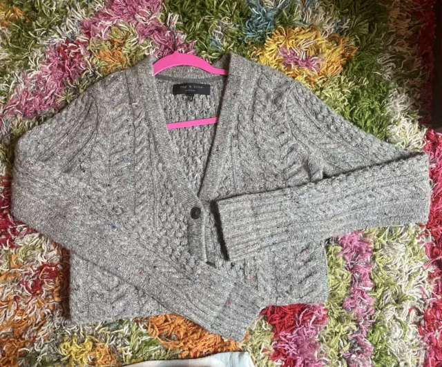 Rag and Bone Cardigan Large Sweater Gray Merino Wool Sweater Knit Mulitcolor