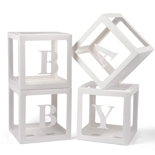 Baby Boxes with Letters for Baby Shower, 4 Transparent Balloon Boxes