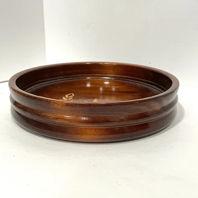 Hand Carved Etched Wood Bowl Trinket Dish 7”