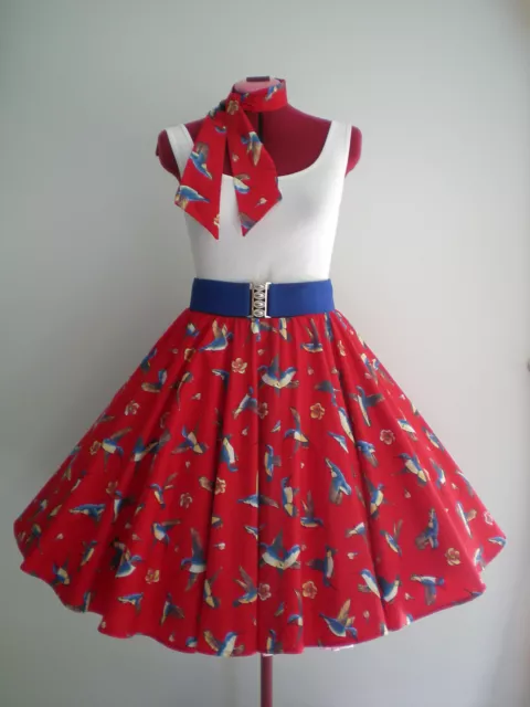 ROCK N ROLL/ROCKABILLY "Swallows" SKIRT & SCARF S-M Red/Blue/Yellow.