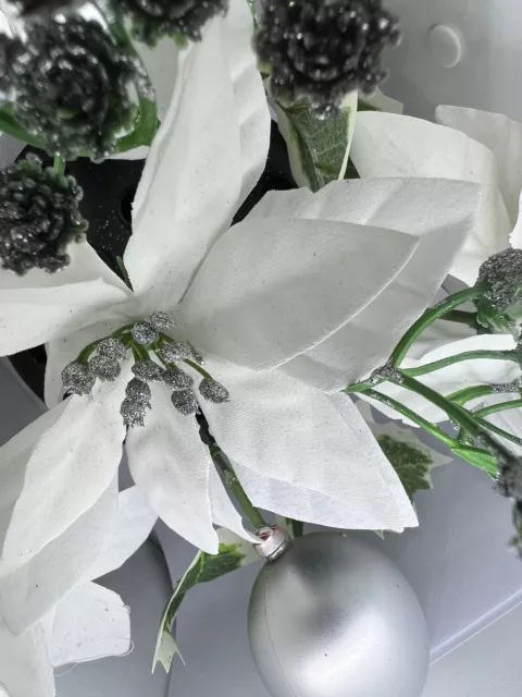 Quality Artificial Christmas  Arrangement Grave vase / Memorial / Crem Pot White 3