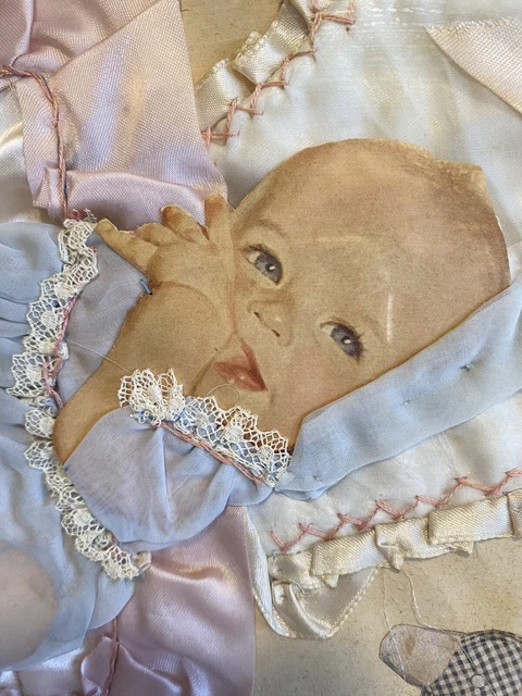 Antique Hand Made Baby Collage Memory Frame With Blanket And Cut Out Photo 9x11