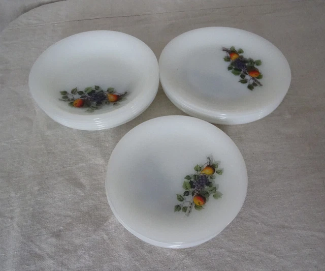 Set De 6 Assiettes Creuses Arcopal - Motif Fruits Années 60 - Fabrication France - Occasion