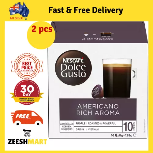 2 x NESCAFE Dolce Gusto Cafe Americano Rich Aroma Coffee Pods 16 Capsules NEW AU