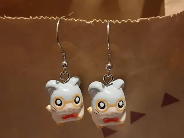 Hamtaro Dexter Earrings - genuine Ham-Ham Charms minifigures! Vintage Anime