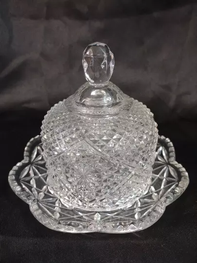 Avon Fostoria Crystal Cover Butter Cheese Dome w/Matching Plate-Vintage 1973