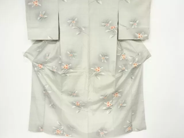 6576987: Japanese Kimono / Antique Kimono / Fushi Tsumugi / Woven Flower